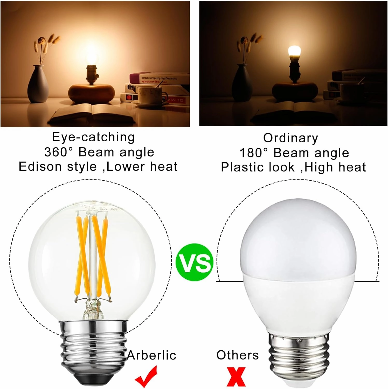 Arberlic G16.5 Light Bulb LED,4W E26 LED Bulb dimmable Equivalent E26 40 watt Light Bulb,Warm White 2700K,400lm,CRI85 ,AC120V,Edison Style,Clear Glass,Flicker Free,Pack of 6
