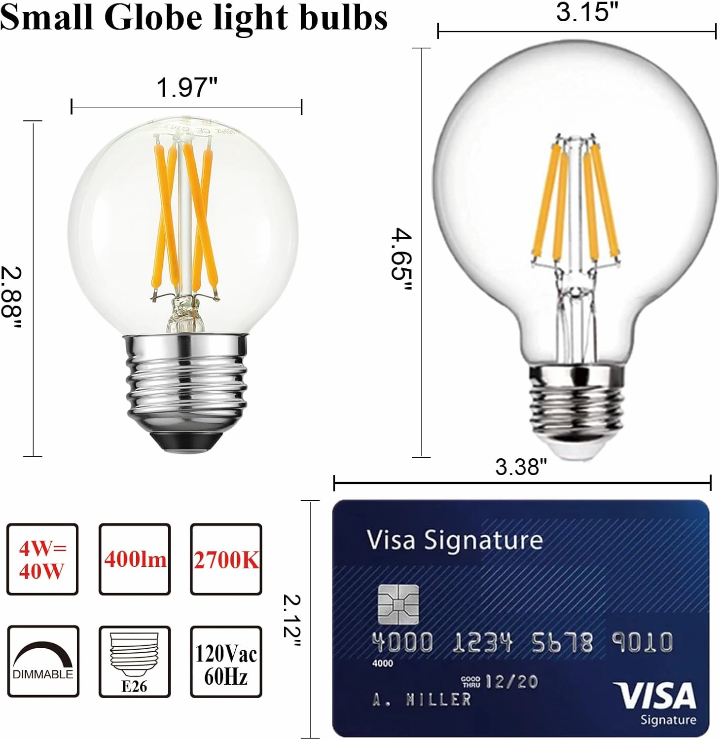 Arberlic G16.5 Light Bulb LED,4W E26 LED Bulb dimmable Equivalent E26 40 watt Light Bulb,Warm White 2700K,400lm,CRI85 ,AC120V,Edison Style,Clear Glass,Flicker Free,Pack of 6