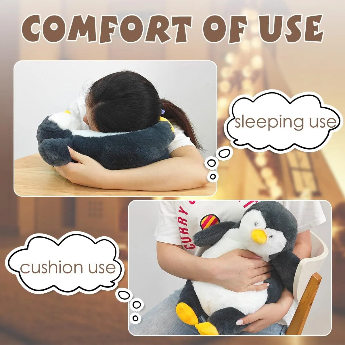 ARELUX 14in Cute Penguin Plush Stuffed Animal Hugging Pillow: Soft Large Sleeping Body Warm Fluffy Pillow Adorable Chubby Penguin Plushie Toy Creative for Friends Dormitory