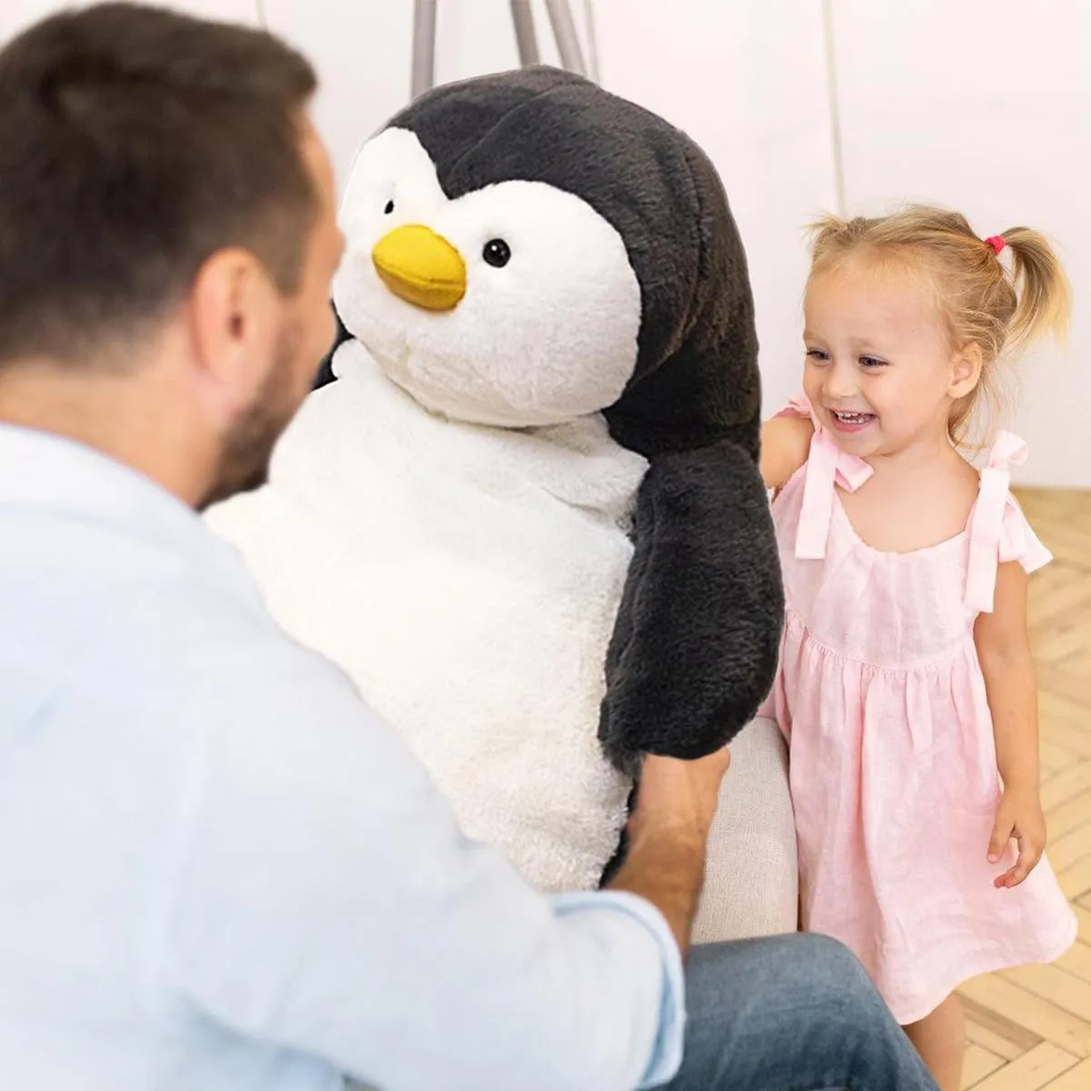 ARELUX 14in Cute Penguin Plush Stuffed Animal Hugging Pillow: Soft Large Sleeping Body Warm Fluffy Pillow Adorable Chubby Penguin Plushie Toy Creative for Friends Dormitory