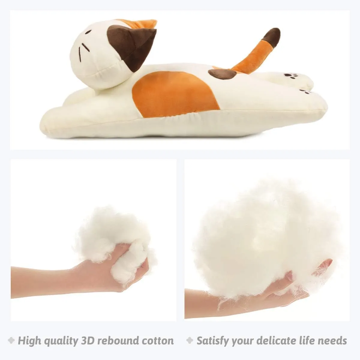 ARELUX 22in Soft Cat Big Sleeping Hugging Pillows,White Cat Plush Pillow, Kitten Stuffed Animal Throw Pillows Accompany Plush for Friends Family Birthday