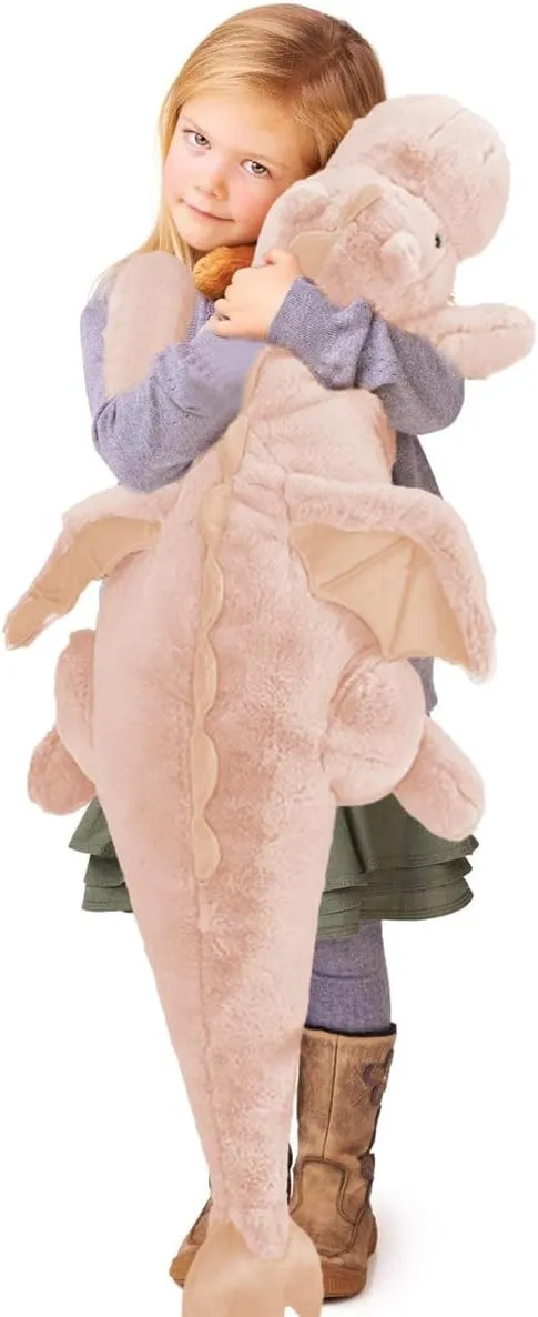 ARELUX Large 37in Cute Dragon Stuffed Animals Plush Toy Soft Pink Pterosaur Plushie Giant Fuzzy Dinosaur Pillow Plushies with Wings Cuddly for Friends Family Member