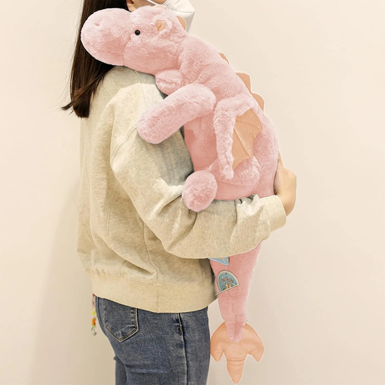 ARELUX Large 37in Cute Dragon Stuffed Animals Plush Toy Soft Pink Pterosaur Plushie Giant Fuzzy Dinosaur Pillow Plushies with Wings Cuddly for Friends Family Member