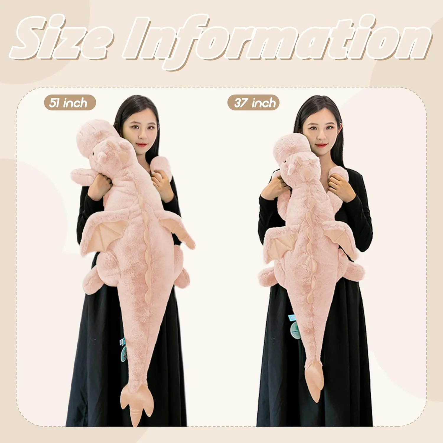 ARELUX Large 37in Cute Dragon Stuffed Animals Plush Toy Soft Pink Pterosaur Plushie Giant Fuzzy Dinosaur Pillow Plushies with Wings Cuddly for Friends Family Member