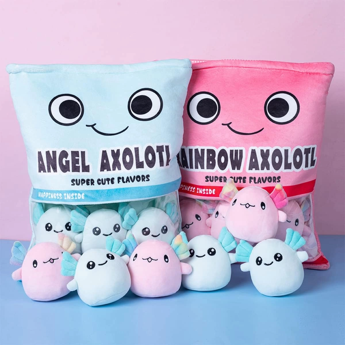 ARELUX Cute Axolotl Plush Pillow:Removable Stuffed Animal Bag Plushie 6Pcs Sets Stuffed Salamander Throw Pillow Soft Blue Axolotl Plush Toys Doll Creative Birthday Friends Family Member