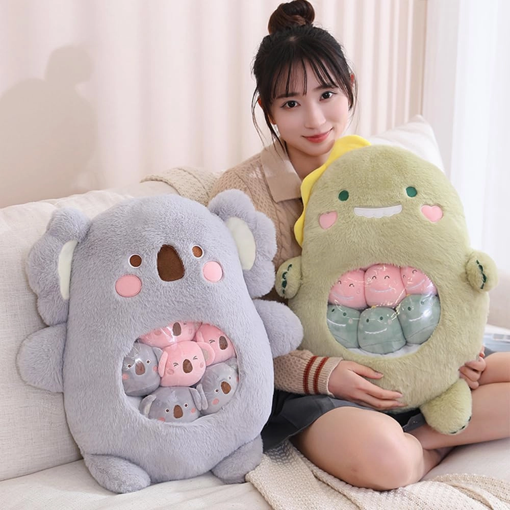 ARELUX Cute Dinosaur Plush Pudding Pillow:Snack Pillow Toys Bag Removable Stuffed Animal 8Pcs Sets Creative Plush,Soft Dino Plushie Animal Throw Pillow,Dolls Friends Family Member