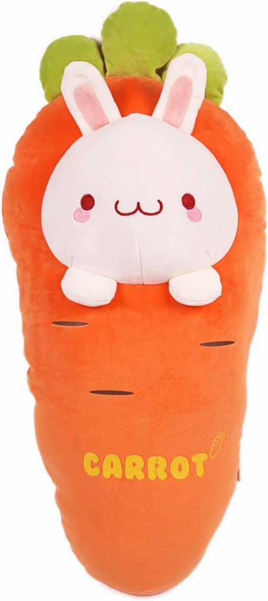 ARELUX Large 27.5in Bunny Plushie Long Body Pillow Cute Carrot Bunny Stuffed Animal Kawaii Rabbit Plushie Soft Hugging Pillow Plush Toy Birthday Friends Family Members