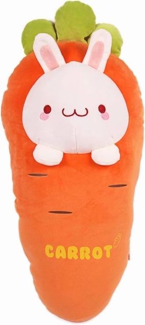 ARELUX Large 27.5in Bunny Plushie Long Body Pillow Cute Carrot Bunny Stuffed Animal Kawaii Rabbit Plushie Soft Hugging Pillow Plush Toy Birthday Friends Family Members