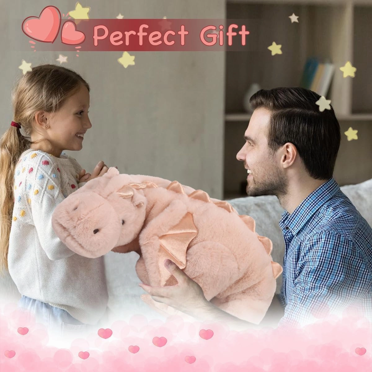 ARELUX Large 52in 3Lb Dragon Stuffed Animals Cute Plush Toy Giant Fuzzy Dinosaur Pillow Plushies with Wings Cuddly Soft Pink Pterosaur Plushie for Friends Family Member