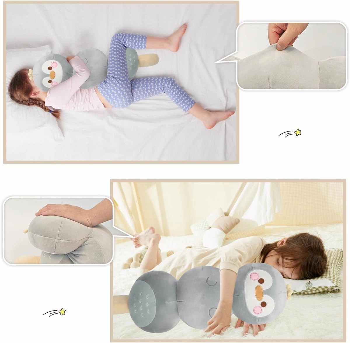 ARELUX Long Penguin Cotton Candy Plush Cute Penguin Stuffed Animals Body Throw Pillow Soft Sleeping Hugging Plushie Toy Room Decor Gift for Kids Girls Boys Birthday Christmas