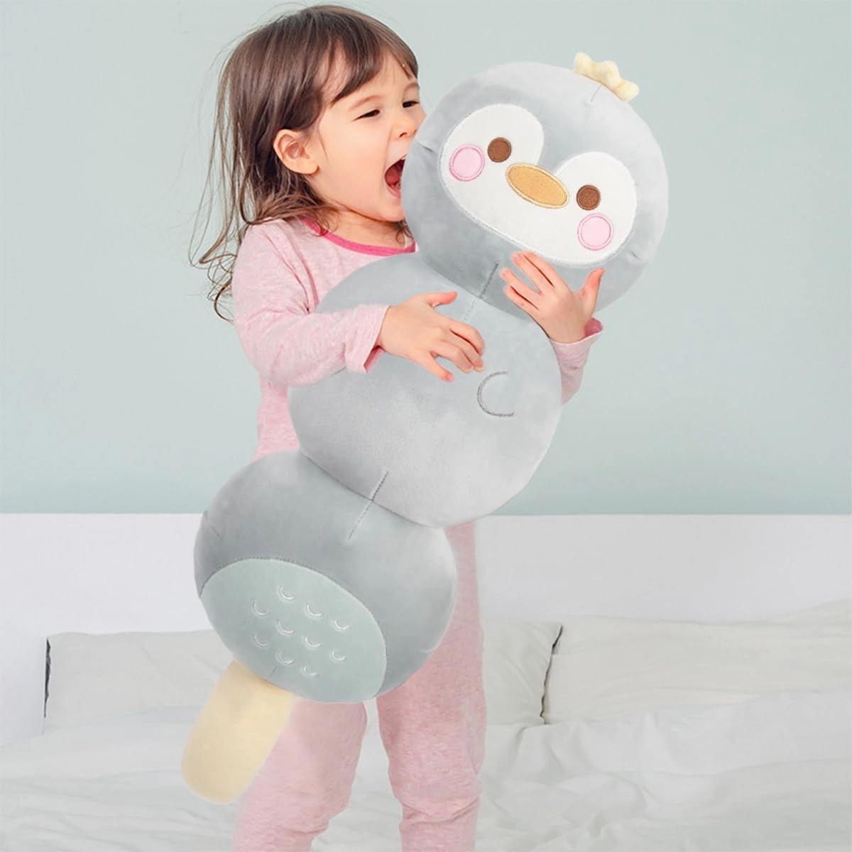 ARELUX Long Penguin Cotton Candy Plush Cute Penguin Stuffed Animals Body Throw Pillow Soft Sleeping Hugging Plushie Toy Room Decor Gift for Kids Girls Boys Birthday Christmas