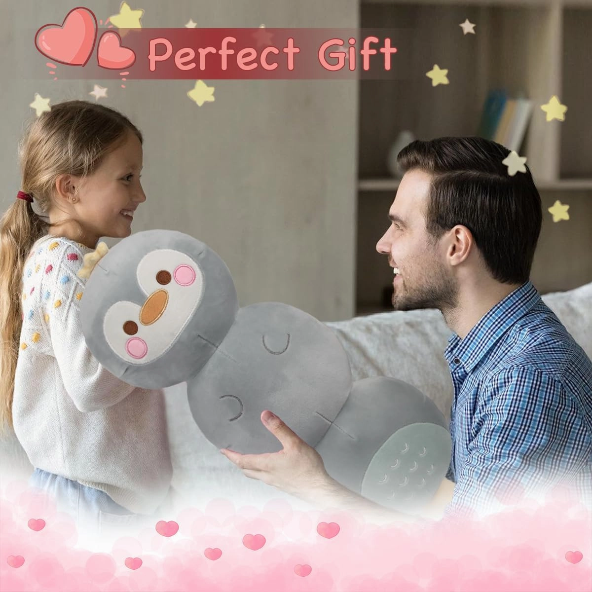 ARELUX Long Penguin Cotton Candy Plush Cute Penguin Stuffed Animals Body Throw Pillow Soft Sleeping Hugging Plushie Toy Room Decor Gift for Kids Girls Boys Birthday Christmas