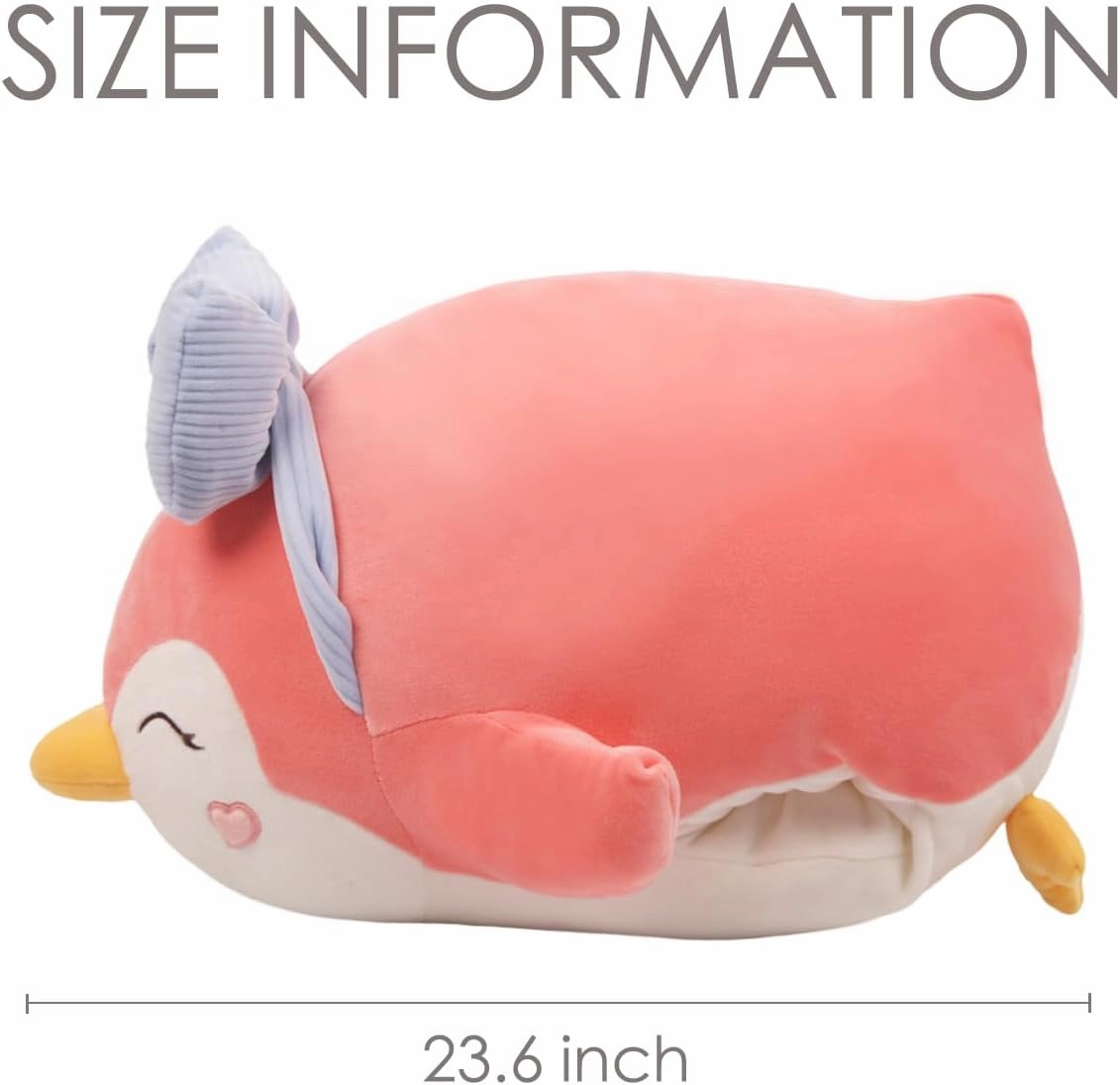 ARELUX Pink Penguin Plush Pillow Stuffed Animal Snuggly Pillow Cute Plush Toy Snuggle Buddy Plushie Kawaii Soft Hugging Pillow for Kids Boys Girls 23.6in