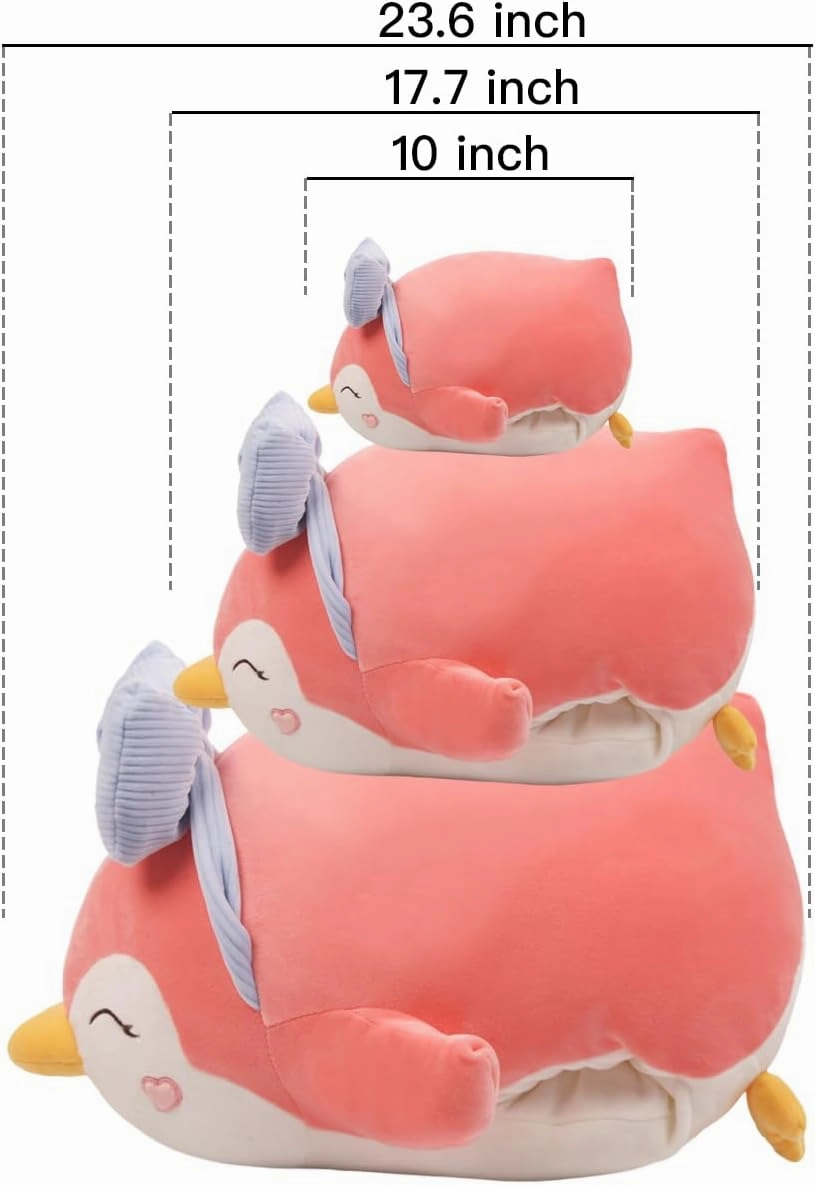 ARELUX Pink Penguin Plush Pillow Stuffed Animal Snuggly Pillow Cute Plush Toy Snuggle Buddy Plushie Kawaii Soft Hugging Pillow for Kids Boys Girls 23.6in