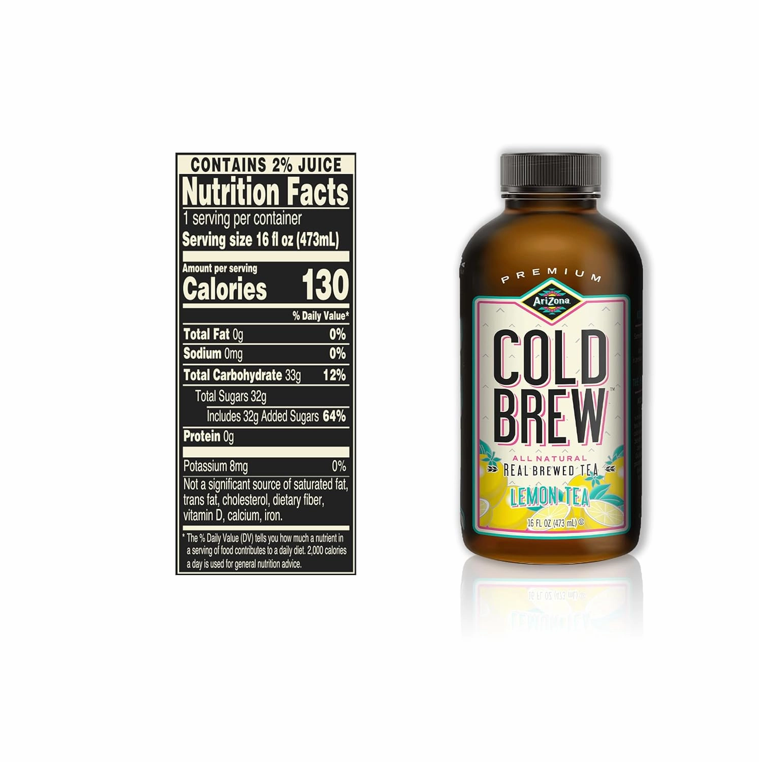 AriZona Cold Brew Lemon Tea - Premium Cold Brew Iced Tea with Cane Sugar (Pack of 12)