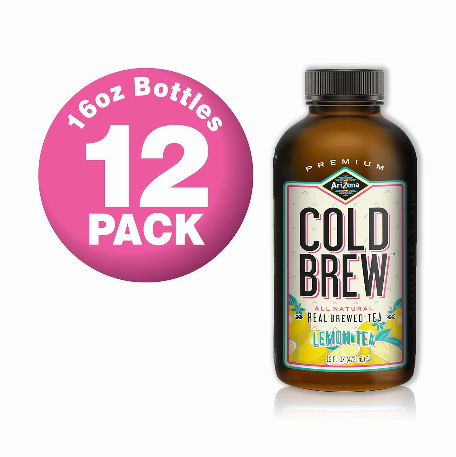 AriZona Cold Brew Lemon Tea - Premium Cold Brew Iced Tea with Cane Sugar (Pack of 12)