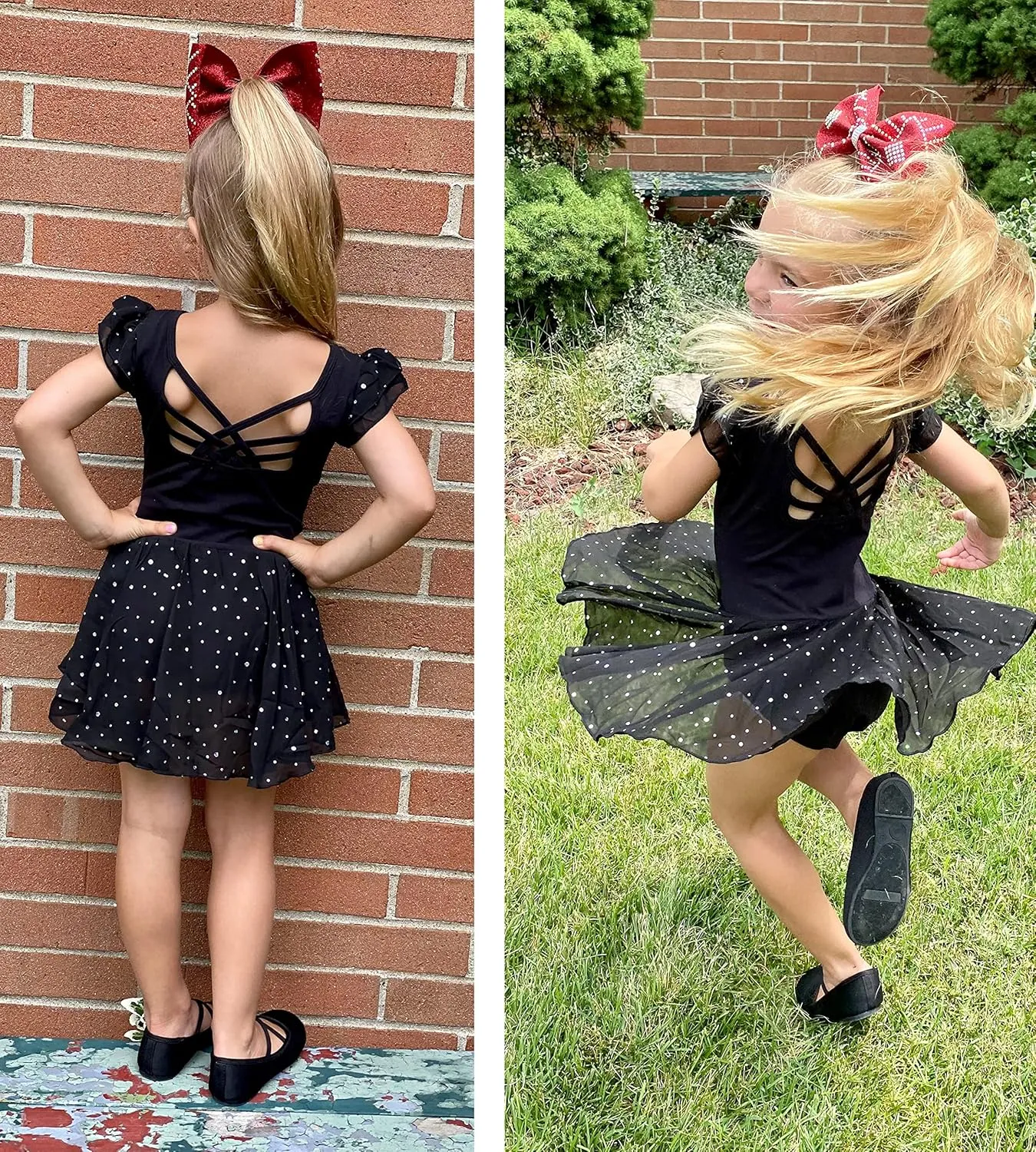 Arshiner Girls Shiny Ruffle Sleeve Ballet Leotard with Skirt Criss-Cross Back Dance Dresses