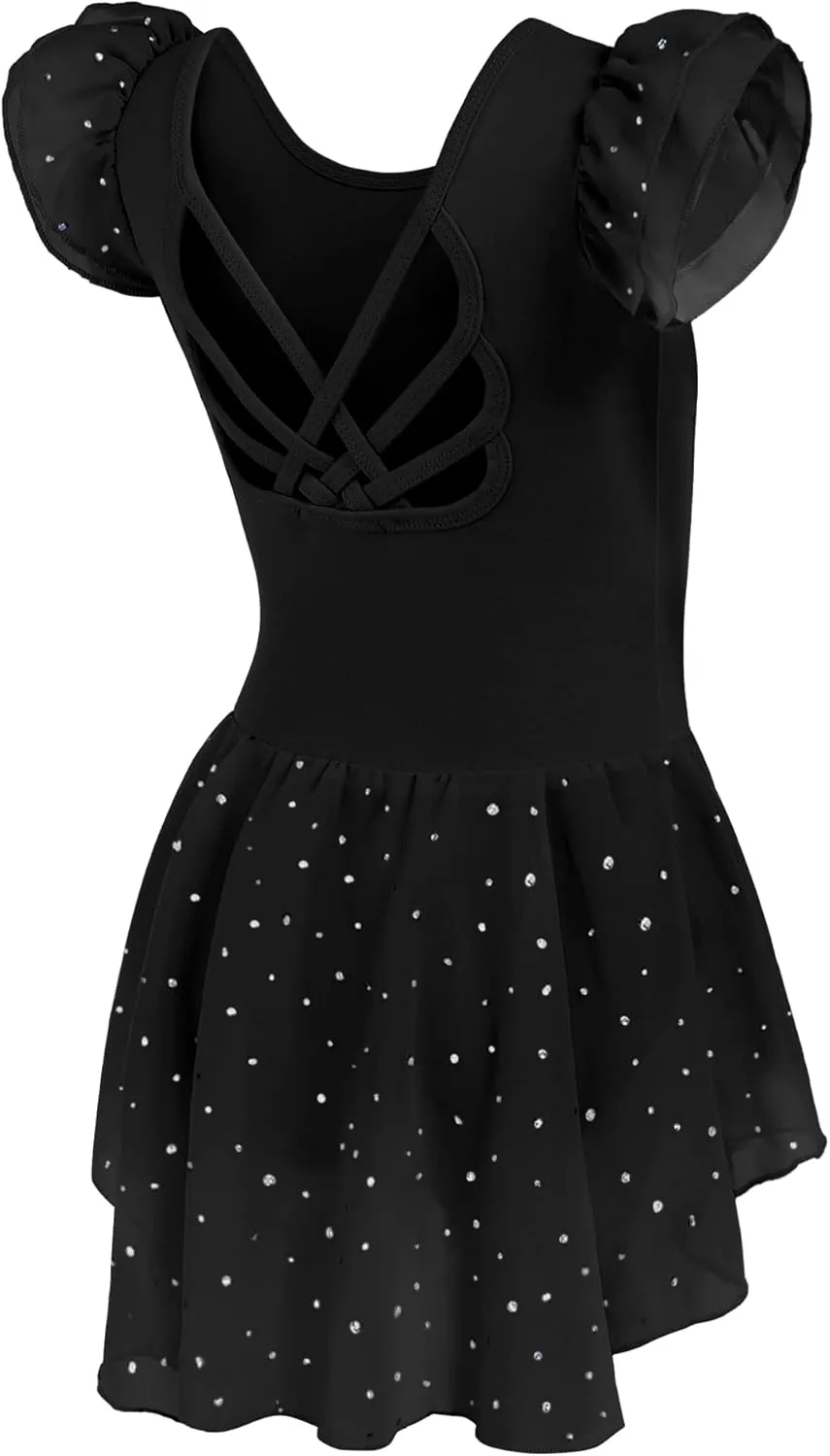 Arshiner Girls Shiny Ruffle Sleeve Ballet Leotard with Skirt Criss-Cross Back Dance Dresses
