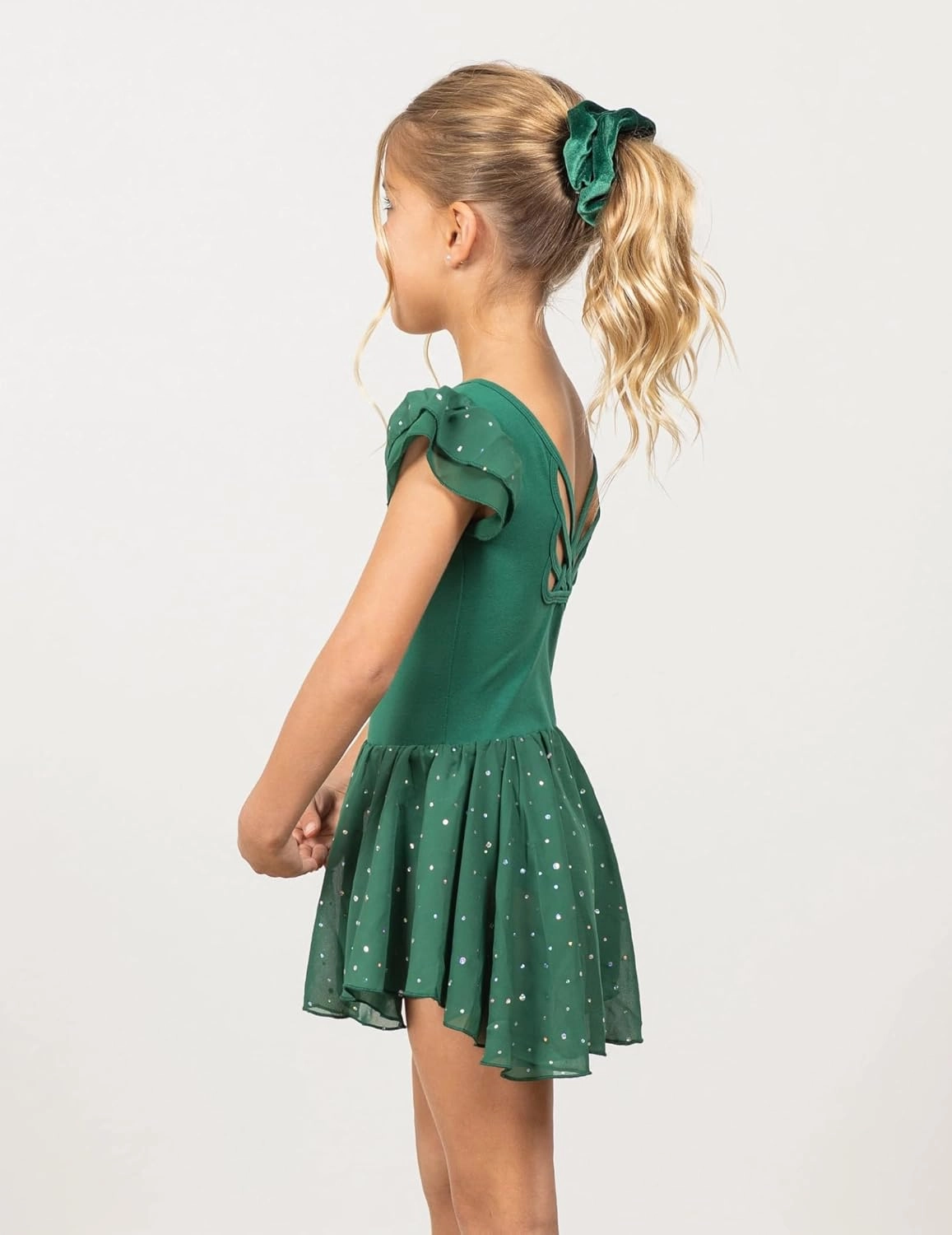 Arshiner Girls Shiny Ruffle Sleeve Ballet Leotard with Skirt Criss-Cross Back Dance Dresses