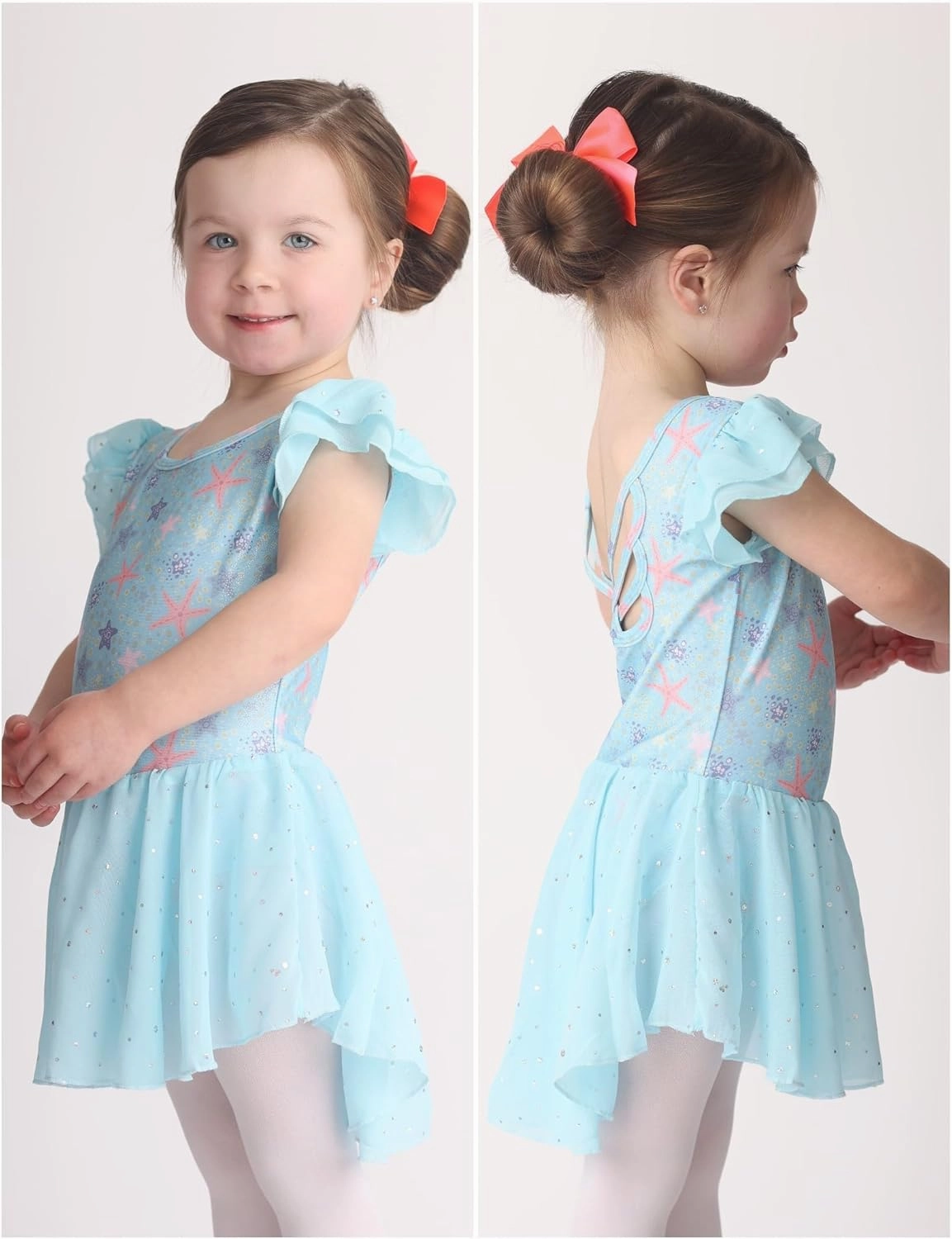 Arshiner Girls Shiny Ruffle Sleeve Ballet Leotard with Skirt Criss-Cross Back Dance Dresses
