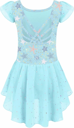 Arshiner Girls Shiny Ruffle Sleeve Ballet Leotard with Skirt Criss-Cross Back Dance Dresses