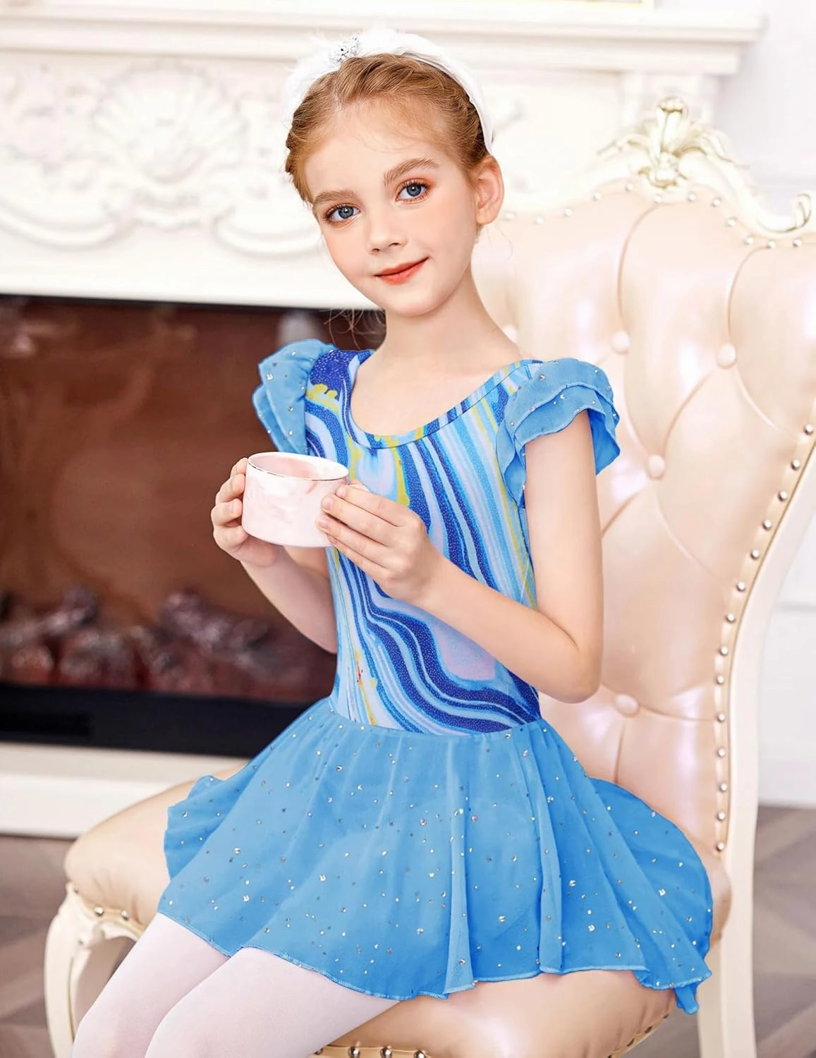Arshiner Girls Shiny Ruffle Sleeve Ballet Leotard with Skirt Criss-Cross Back Dance Dresses