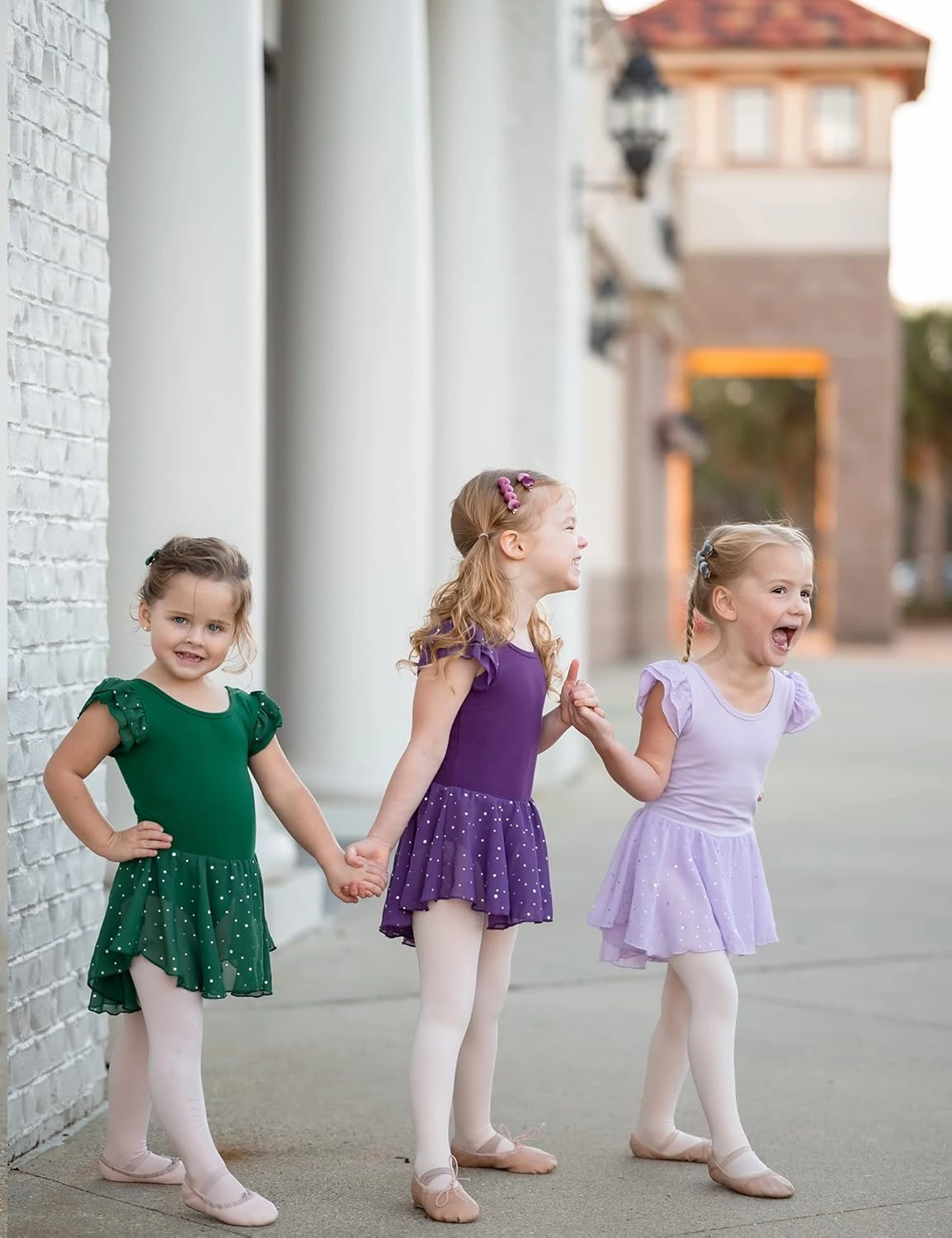 Arshiner Girls Shiny Ruffle Sleeve Ballet Leotard with Skirt Criss-Cross Back Dance Dresses