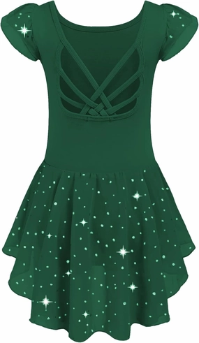Arshiner Girls Shiny Ruffle Sleeve Ballet Leotard with Skirt Criss-Cross Back Dance Dresses