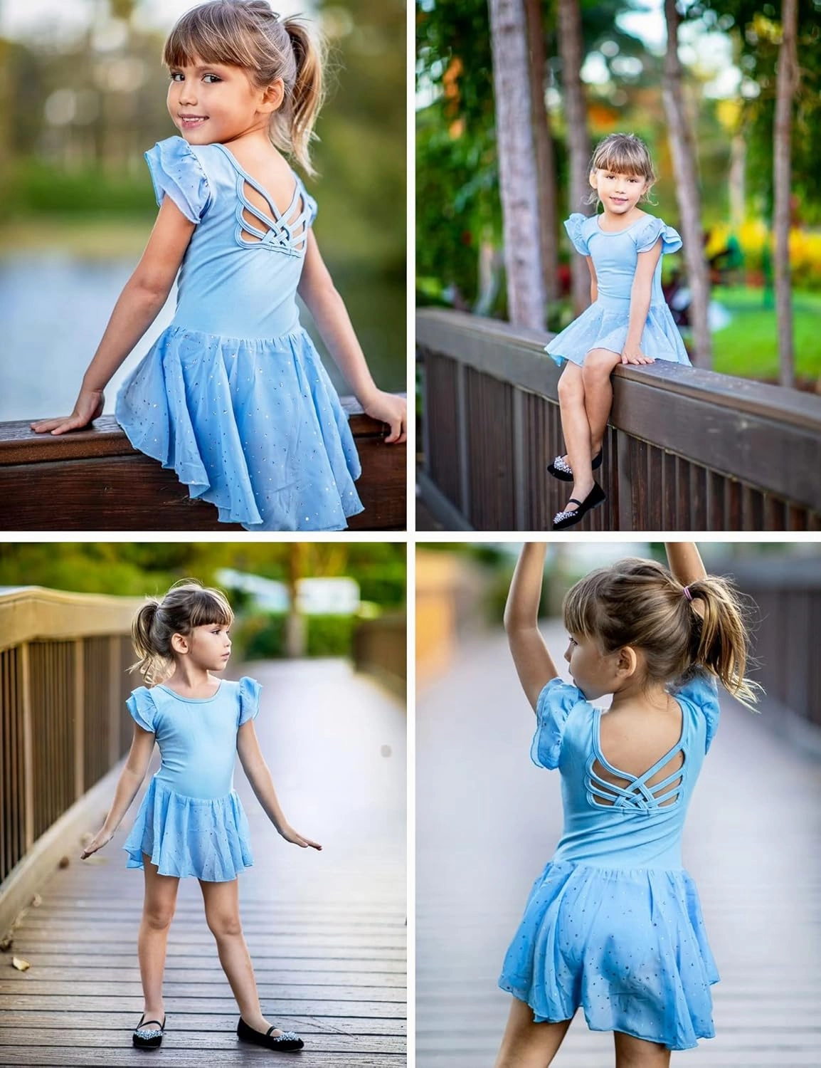 Arshiner Girls Shiny Ruffle Sleeve Ballet Leotard with Skirt Criss-Cross Back Dance Dresses