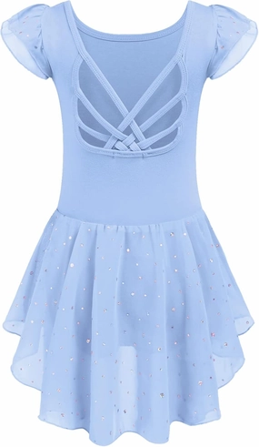 Arshiner Girls Shiny Ruffle Sleeve Ballet Leotard with Skirt Criss-Cross Back Dance Dresses
