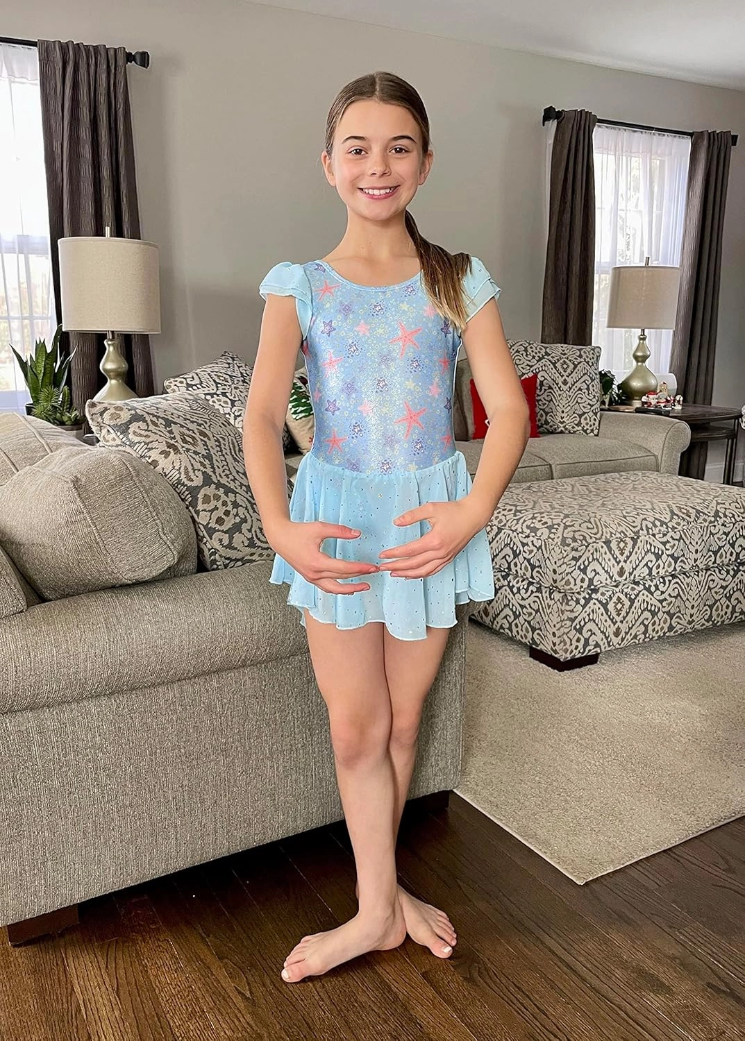 Arshiner Girls Shiny Ruffle Sleeve Ballet Leotard with Skirt Criss-Cross Back Dance Dresses