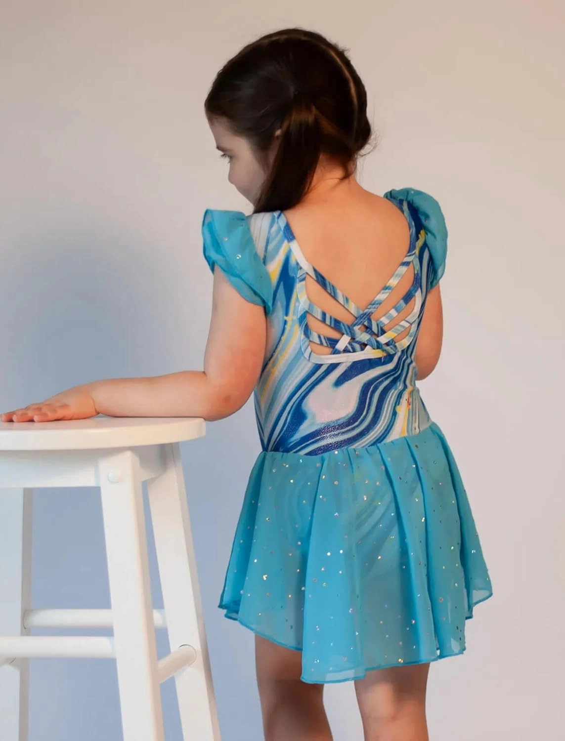Arshiner Girls Shiny Ruffle Sleeve Ballet Leotard with Skirt Criss-Cross Back Dance Dresses
