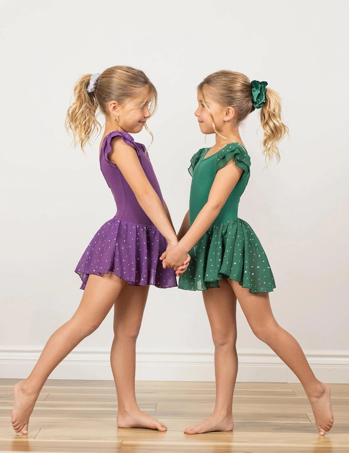 Arshiner Girls Shiny Ruffle Sleeve Ballet Leotard with Skirt Criss-Cross Back Dance Dresses