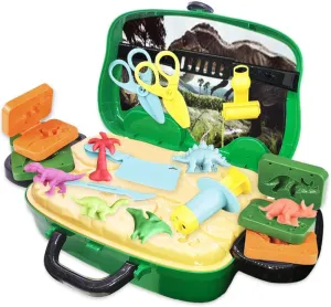 ArtCreativity Dinosaur Theme Modeling Clay Playset on Wheels, Play Dough Activity Kit with 10 Dinosaur Molding Accessories, 8 Dough Colors, & Travel Case, Safe & Non-Toxic for Kids, Great Gift Idea