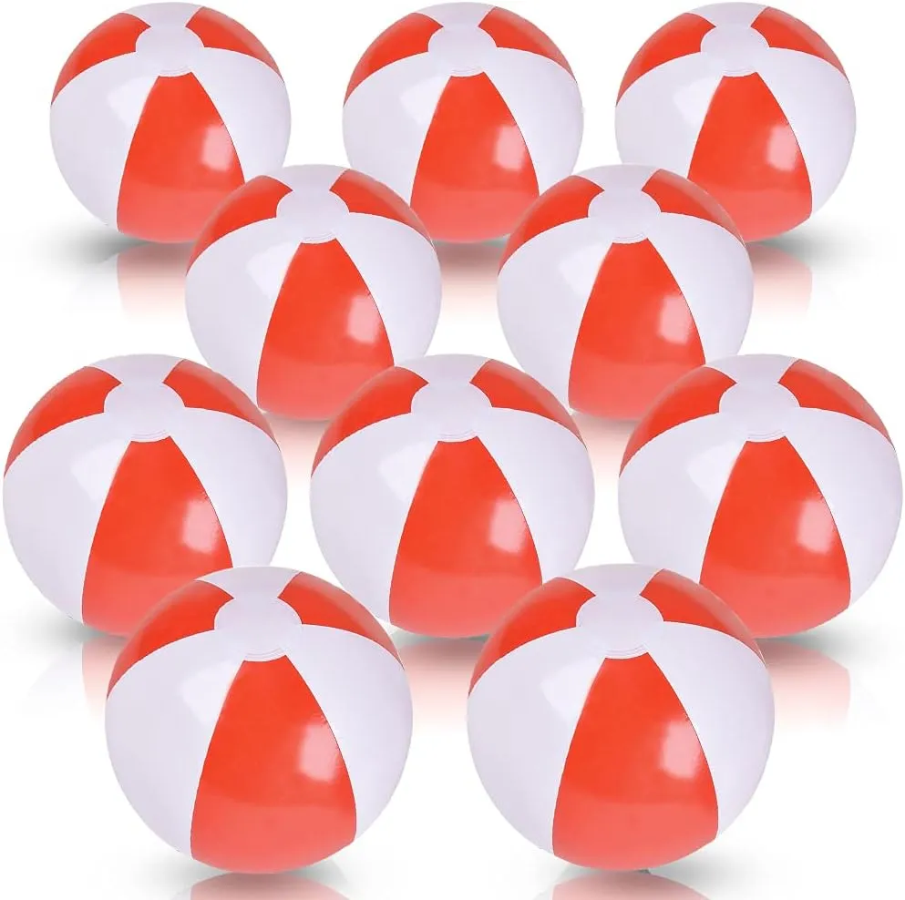 ArtCreativity Red & White Beach Balls for Kids, Pack of 12, Inflatable Summer Pool Toys for Boys and Girls, Decorations for Hawaiian, Beach, and Pool Party, Beach Ball Party Favors