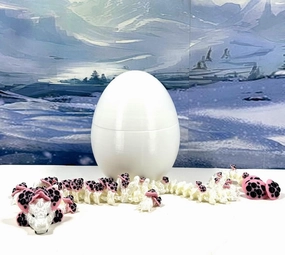 Articulated 3D Printed Pink and White Mushroom Dragon, Fidget ADHD Toy for Autism, Gift Dragon Toy D035