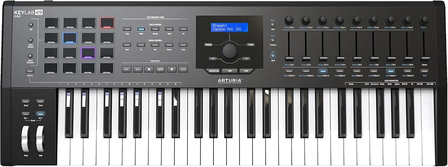 Arturia KeyLab 49 MkII MIDI Keyboard Controller - Black Bundle with Sustain Pedal and Austin Bazaar Polishing Cloth