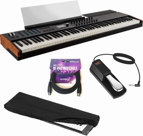 Arturia KeyLab 88 mk3 88-Key Hammer-Action Universal MIDI Controller (Black) Bundle with MID-P10T Pro MIDI to MIDI Cable 10', Universal Piano-Style Sustain Pedal and Stretchy Keyboard Dust Cover