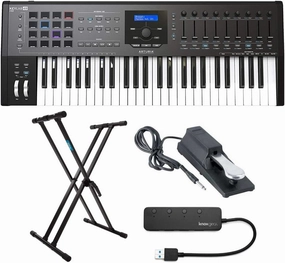 Arturia KeyLab MkII 49-Key MIDI Keyboard Controller (Black) Bundle with On Stage Sustain Pedal, Gear Stand and 4-Port USB Hub (4 Items)