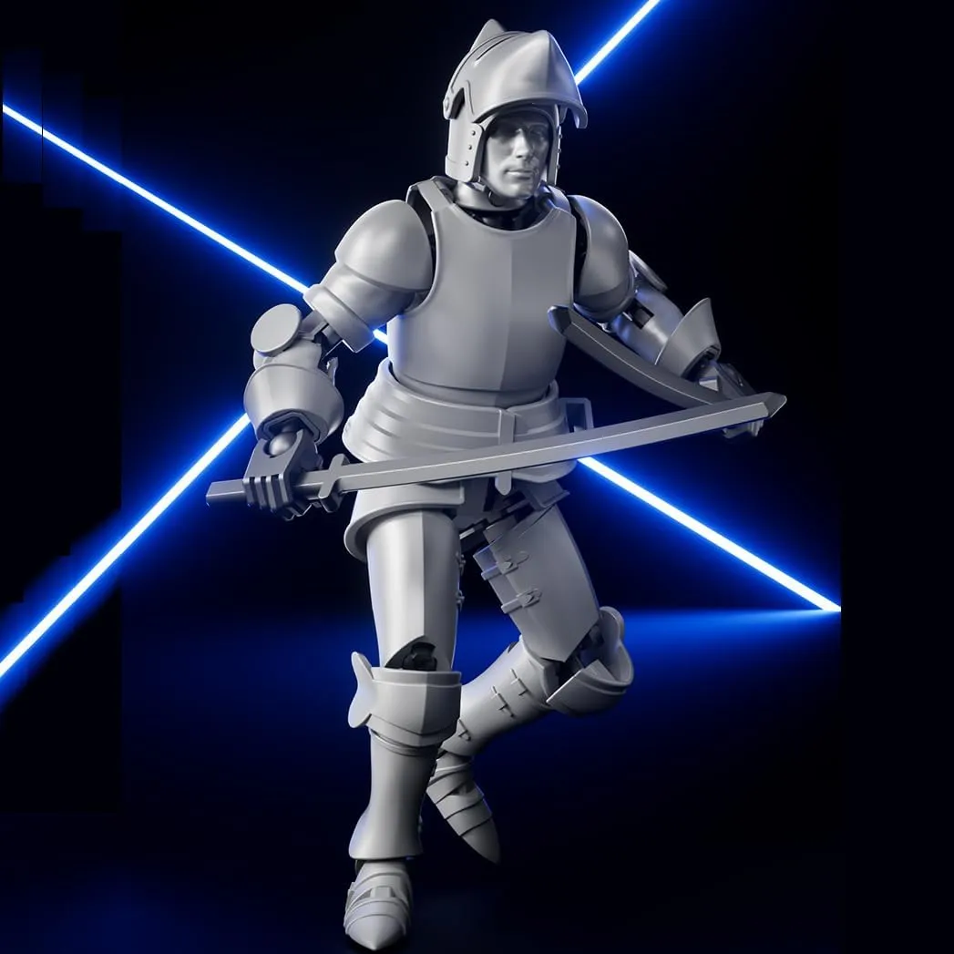[Assembly Required] Dummy 13 Robot Action Figure in Armor, T13 Fifth Generation Medieval Knight with Weapons and Shields, Full Body Activity Robot, Magnetic Figures Desk Toys (Black White)