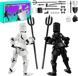 [Assembly Required] Dummy 13 Robot Action Figure in Armor, T13 Fifth Generation Medieval Knight with Weapons and Shields, Full Body Activity Robot, Magnetic Figures Desk Toys (Black White)