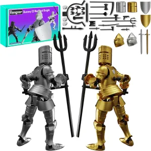 (Assembly Required) Dummy 13 Robot Action Figure in Armor, T13 Fifth Generation Medieval Knight with Weapons and Shields, Full Body Activity Robot, Magnetic Gaming Figures (Gold Silver)