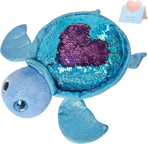Athoinsu 12'' Blue Turtle Plush Pillow Soft Plush Toy with Reversible Glitter Sequins Sparkle Birthday Children's Day for Kids Boys Girls Toddlers