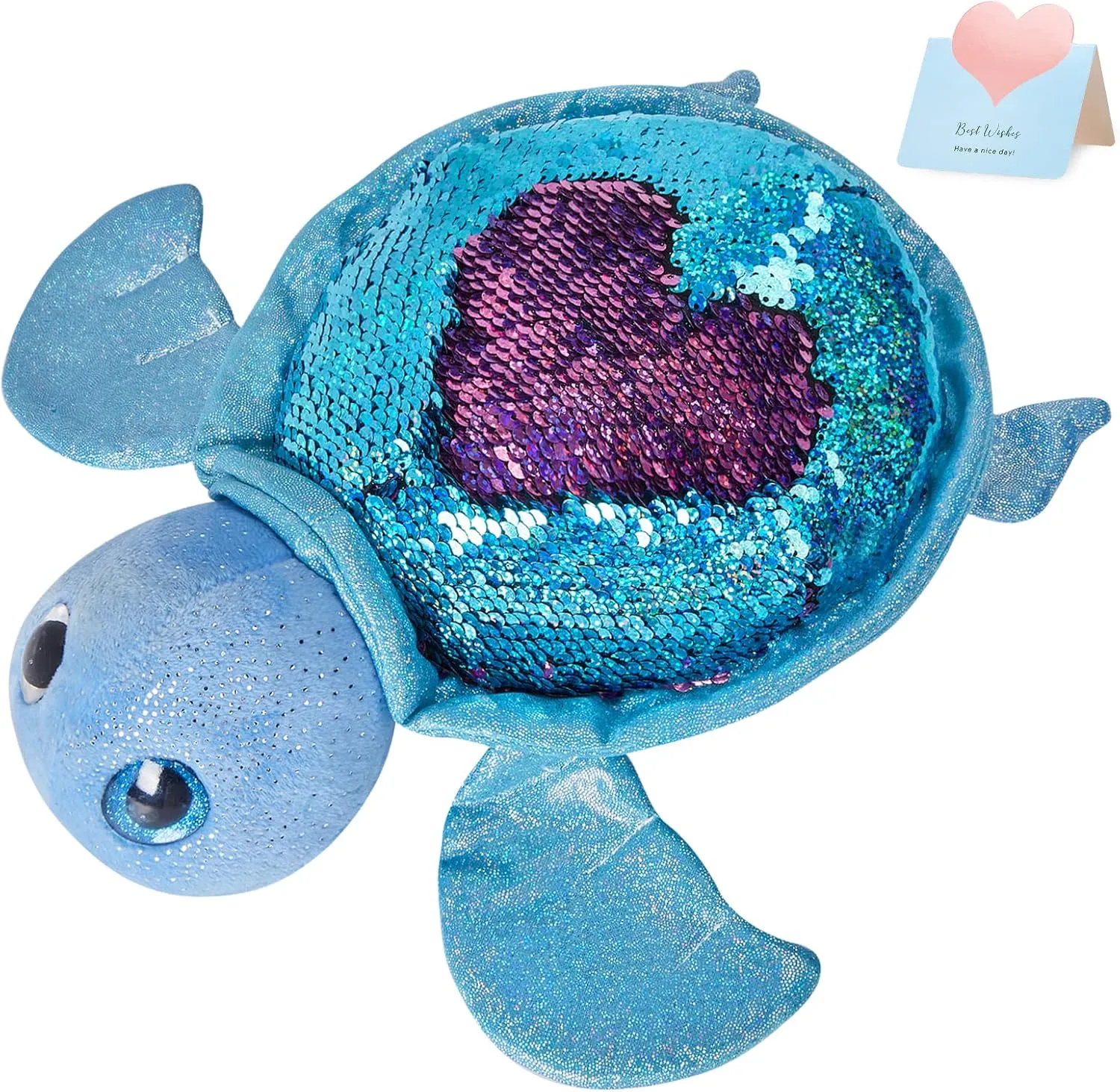 Athoinsu 12'' Blue Turtle Plush Pillow Soft Plush Toy with Reversible Glitter Sequins Sparkle Birthday Children's Day for Kids Boys Girls Toddlers