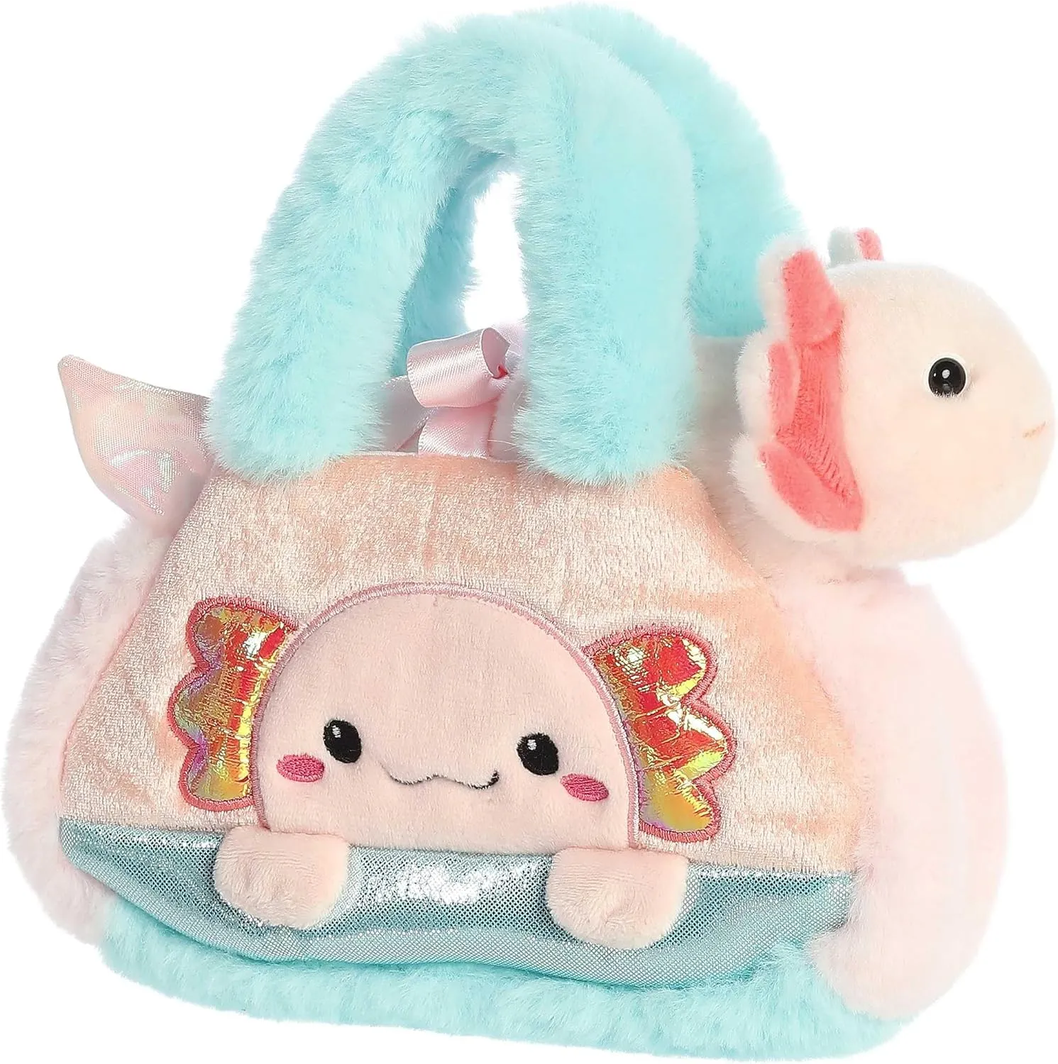 Aurora® Fashionable Fancy Pals™ Peek-A-Boo Axolotl™ Stuffed Animal - On-The-go Companions - Stylish Accessories - Pink 7.5 Inches