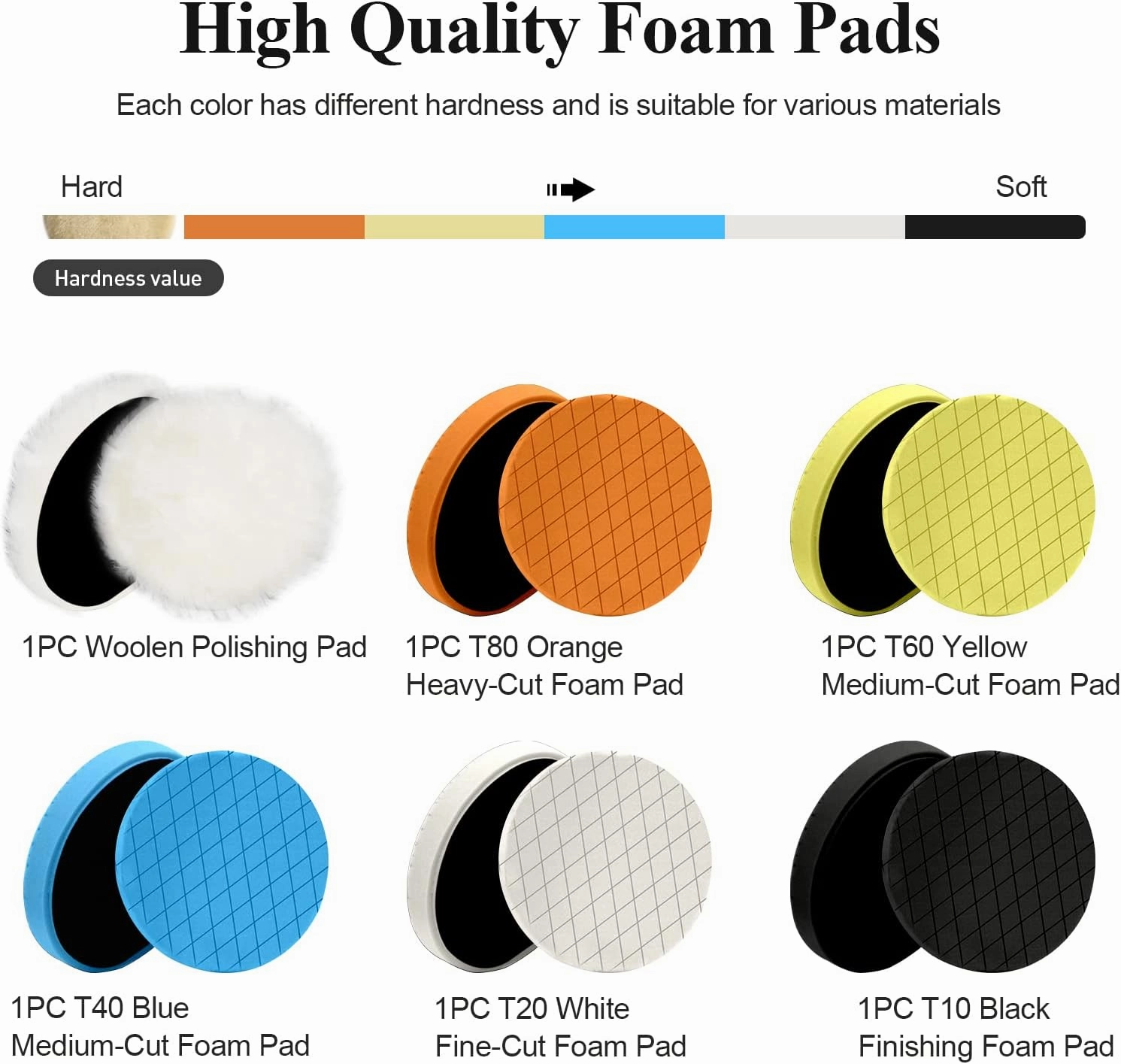 Autolock 5" Buffing Polishing Pads, 6Pcs 5.6inch 140mm Face for 5 Inch Backing Plate Compound Buffing Sponge and Woolen Pads Cutting Polishing Pad Kit for Car Buffer Polisher, Polishing and Waxing