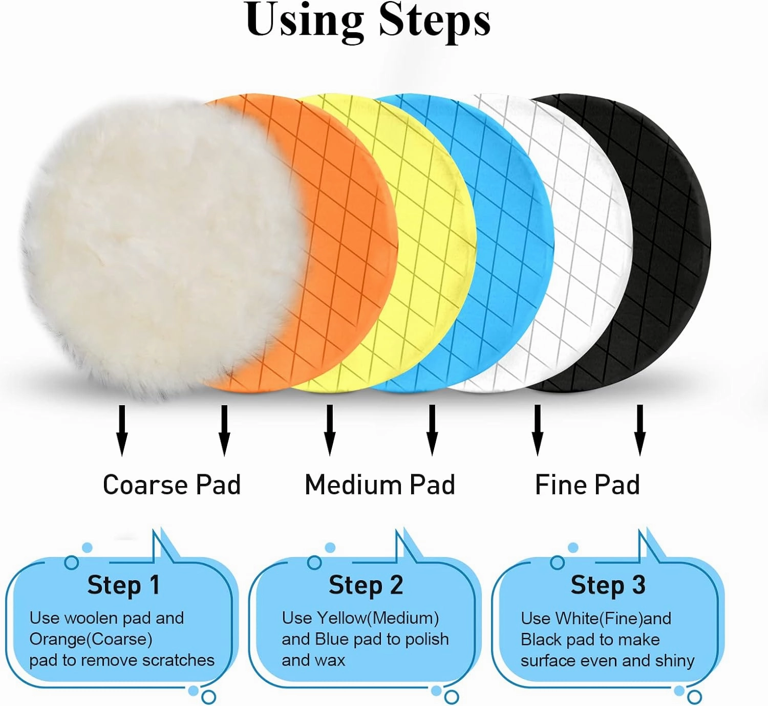 Autolock 5" Buffing Polishing Pads, 6Pcs 5.6inch 140mm Face for 5 Inch Backing Plate Compound Buffing Sponge and Woolen Pads Cutting Polishing Pad Kit for Car Buffer Polisher, Polishing and Waxing