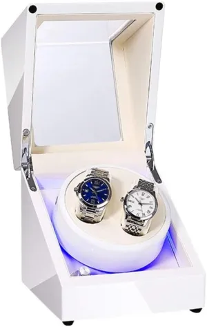 Automatic Double Watch Winder Box, with Blue LED Light, Green or White Paint Craft, Silent Motor, Fit Lady and Man Watches Watch Winder for Automatic Watches