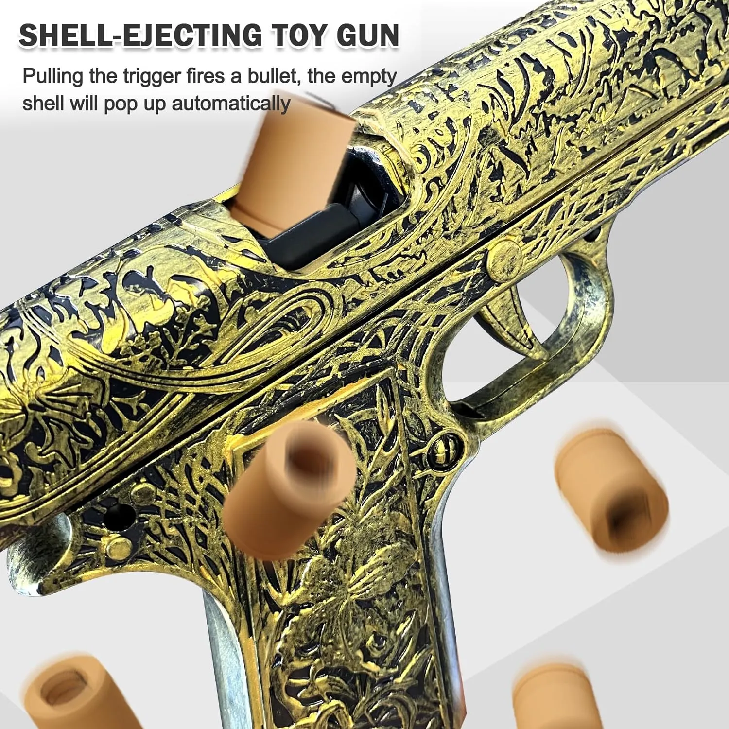 Automatic Shell Ejecting Toy Guns with 120 Soft Bullets, Cool Toy Pistol with Ejecting Shells, Retro Pattern Design Shooting Model Toys Gifts for Boys, Kids and Girls