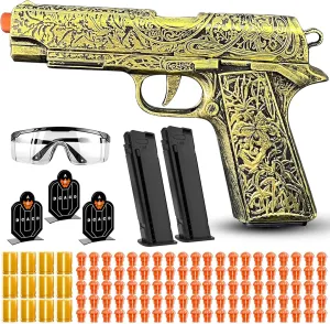 Automatic Shell Ejecting Toy Guns with 120 Soft Bullets, Cool Toy Pistol with Ejecting Shells, Retro Pattern Design Shooting Model Toys Gifts for Boys, Kids and Girls
